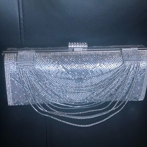 Silver rhinestone clutch